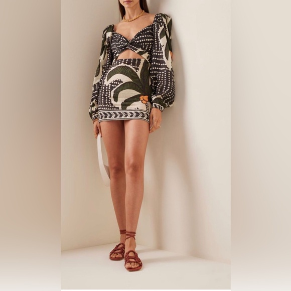 Johanna Ortiz Tropical Linen Mini Dress in green white size 6 - Picture 2 of 11